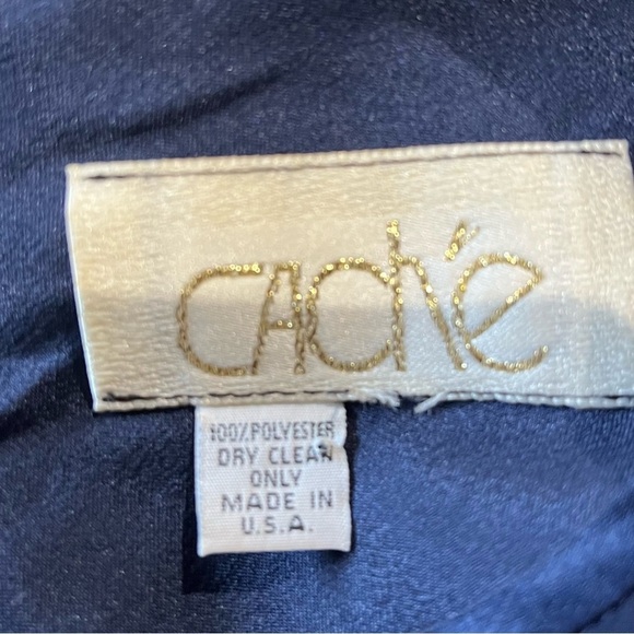 Vintage Cache Tunic Blouse Size Large Navy Blue Asymmetrical Shoulder Pads Party - Picture 7 of 9